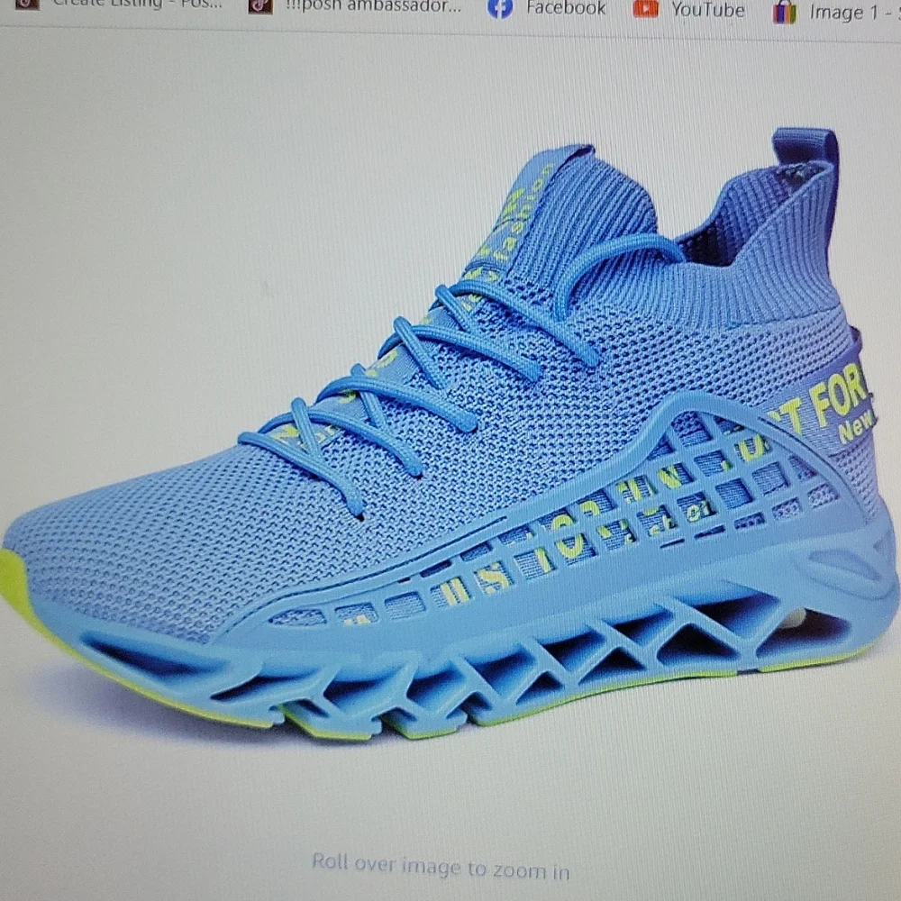 FZUU Mens Athletic Running Walking Non Slip Sneakers knit upper sky blue…12 NEW
